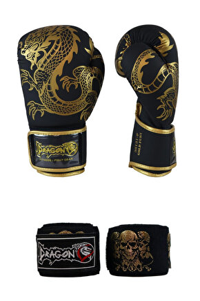 Gold Fury Boks Eldiveni Muay Thai Eldiveni ve Skull Gold 3,5 Mt Kuru Kafalı Boks Bandajı