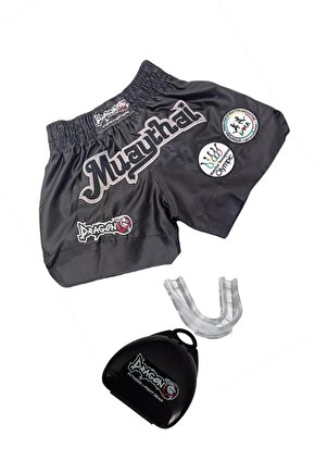 Muay Thai Federasyon Onaylı Nakışlı Maç Şortu Ve Şeffaf Dişlik 2li Set