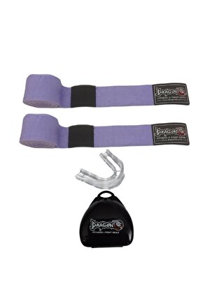 3,5 Metre Mor Boks Bandaj ve Şeffaf Dişlik Set Boks Seti