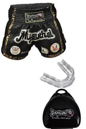 Siyah Mt2019 Onaylı Muay Thai Müsabaka Şort Ve Profesyonel Dişlik Set
