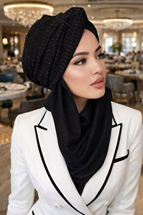 Siyah Işıltılı Burgulu Bone