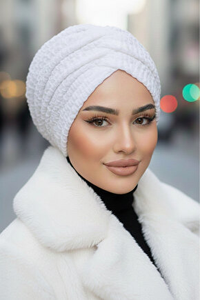 Beyaz Kabartma Desen Büzgülü Salaş Bone