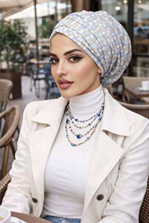 Bej Mavi Desenli Salaş Bone