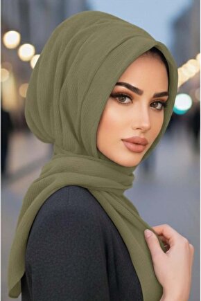 Haki Kapüşonlu Çıtçıtlı Şal