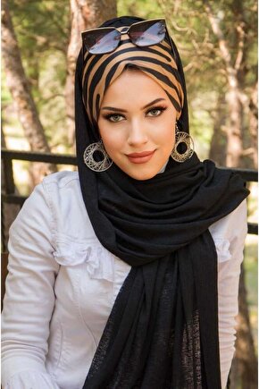 Siyah Gold Zebra Desen Bone Hazır Şal