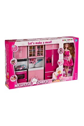 My Happy Kitchen Bebekli Üçlü Mutfak Seti - Modern Mutfak Seti - Işıklı Sesli Mutfak Oyuncak - Fırın