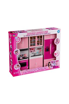 My Happy Kitchen Üçlü Mutfak Seti - Modern Mutfak Seti - Işıklı Sesli Mutfak Oyuncak - Buzdolabı, La