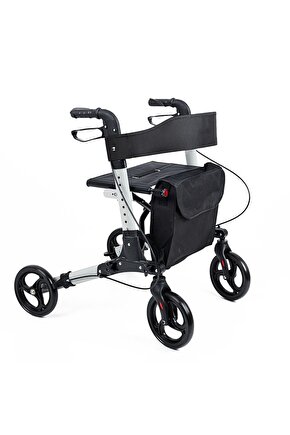 Gri Lüx Alüminyum Rolatör Tekerlekli Yürüteç oturaklı baston Katlanabilir sağlam