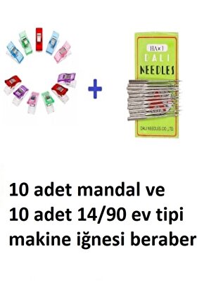 Dikiş Nakış Plastik Klips Tutucu Mandal (RENKLİ 10 ADET)- Dali Ev Tipi Makine Iğnesi 1490 10 Adet
