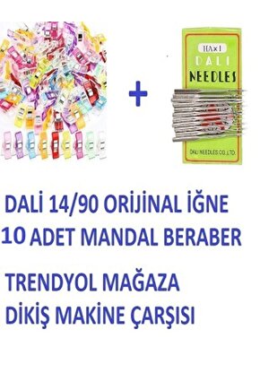 Dikiş Nakış Plastik Klips Tutucu Mandal (renkli 10 Adet)- Dali Ev Tipi Makine Iğnesi 1490 10 Adet