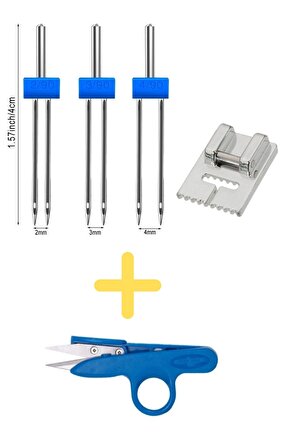 Ev Tipi Dikiş Makinası (2MM-3MM-4MM ÇİFT IĞNE - NERVÜR AYAK - TC801 ÇIT MAKAS) Seti