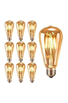 10 Adet 4 Watt Amber Işık Kaliteli Rustik Ampul, 300 Lümen 4 Watt 25000K Amber Işık Led Rustik Ampul