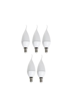 5 Adet Çok Kaliteli E14 Duy 5 Watt, 6400 Kelvin Beyaz Işık Led Ampul, Avize, Şamdan Ampulü Mum Ampul