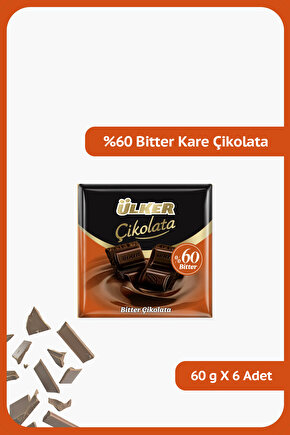 60% Bitter Kare Çikolata - 70 gram - 6 Adet