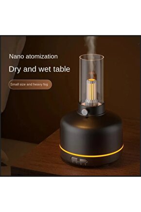 ODA HAVA NEMLENDİRİCİ 3 MOD LED IŞIKLI AROMA DİFİZÖR 200ML MUM IŞIĞI RETRO GÖRÜNÜMLÜ BUHAR MAKİNESİ