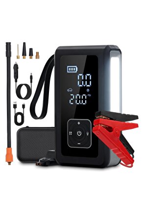 Multi Function Jump Starter Şarjlı Lastik Şişirme Pompası Akü Takviye Acil Durum Led Işık Powerbank