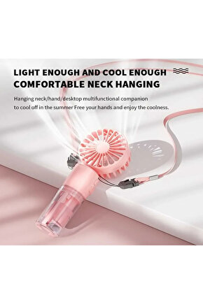 MİNİ FAN ŞARJLI EL FANI SU PÜSKÜRTMELİ BOYUNA ASMALI MİNİ KLİMA FAN VANTİLATÖR (PEMBE - MOR)