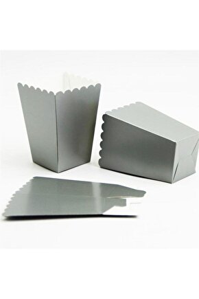 Gümüş Mısır Kutusu 8li Gri Karton Cips Kutusu Düz Renkli 8 Adet Silver Pop Corn Darı Kabı