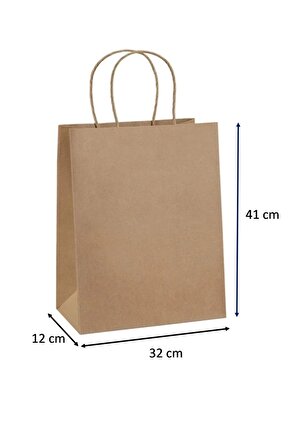 Burgu Saplı Kraft Çanta 32x12x41 (25 Adet) (Kağıt Poşet Çanta)