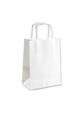 Büküm Saplı Kağıt Çanta Beyaz Kraft 32x41x12 ( 25 Adet )