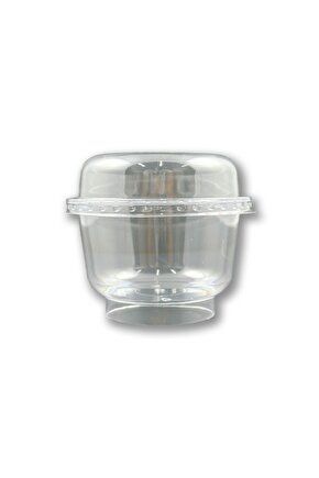 Plastik Kristal Tatlı Kabı - Kapaklı 180cc, Kullan At 25 Adet