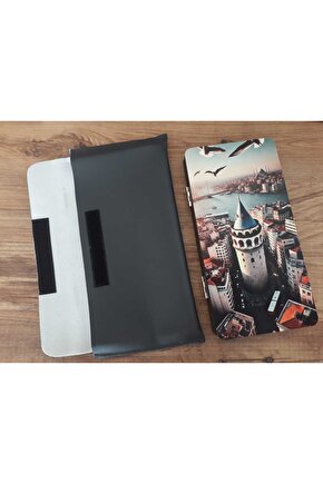 Mini Tavla Seyahat Tavla Cep Tavla 24x24 Özel Deri Kılıflı-GALATA KULESİ