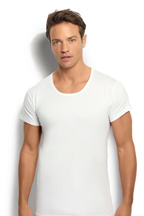 Erkek Beyaz Pamuklu Bisiklet Yaka Atlet 103