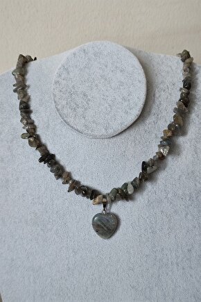 Labradorit Kırıktaş Doğaltaş Kalp Kolye