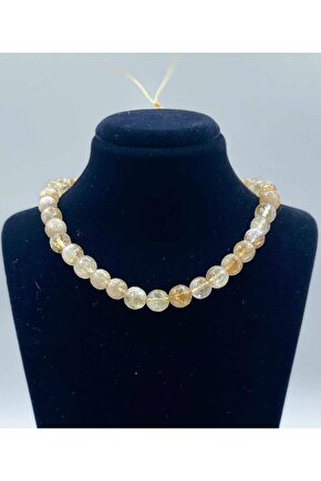 Sitrin Doğal Taş Kolye 8 Mm Küre Faset Kesim