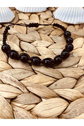 Oniks Parlak Makrome Unisex Bileklik