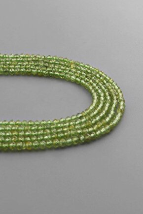 Peridot Doğal Taş Parlak Küre Kristal Kesim 2mm Dizi [AA]