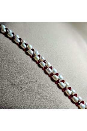 İnci Doğal Taş Halhal - Yakut Kırmızı - 1 Adet ( El Yapımı Tasarım Ürünler )