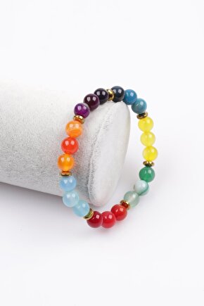 Renkli Akik - Hematit Doğal Taş Bileklik 8 Mm Küre Kesim