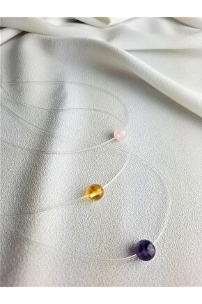 Misina Kolye Kadın Doğal Taş Kolye Ametist, Sitrin, Pembe Kuvars