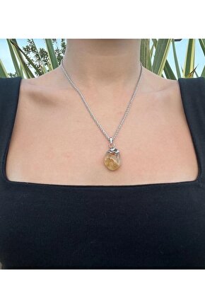 Sitrin Doğal Taş Tamburlanmış Kolye Ucu (47 Cm Zincir Dahil) (sertifikalı)