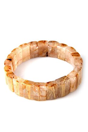 Golden Rutilli Kuvars Doğal Taş Bileklik 10 X 15 Mm Özel Kesim