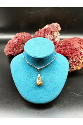 Sitrin Doğal Taş Ham Kolye Ucu (sertifikalı) (47 Cm Zincir Dahil)