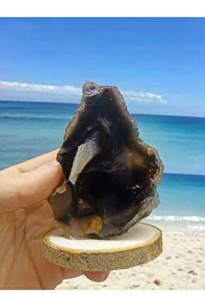 SİYAH ALACALI AKİK, DOĞAL TA,Ş DEKORASYON STANDLI PARÇA(SERTİFİKALI)