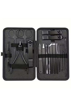 Siyah Paslanmaz Çelik 18in1 Profesyonel Manikür Tırnak Bakım Seti (5284)
