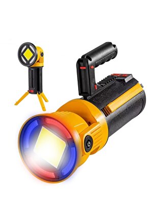 MX-W5164-3 Kırmızı Mavi Çakarlı COB Ledli Şarjlı Kamp El Feneri Işıldak