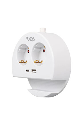 Isb01 Vea Ve- G1102C 2Li Usb + Type-C Girişli Telefon Standlı 1.5 Metre Grup Priz (Işbaşı)