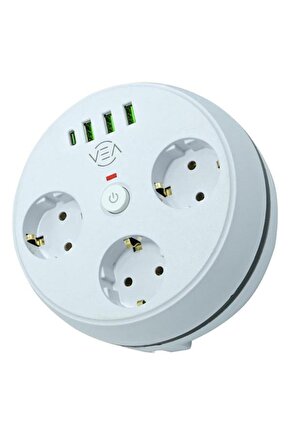 Vea VE-26583 3LÜ 1.5 Metre Kablolu 3 USB  TYPE-C Girişli Akım Korumalı Grup Priz