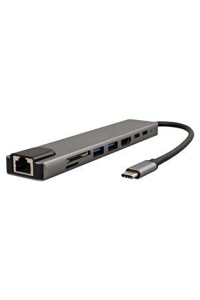 Powermaster Type-C 8In1 Hdmı Çok Fonksiyonlu Usb 3.0 Dock Station (Macbook - Pc - Playstation - Xbox