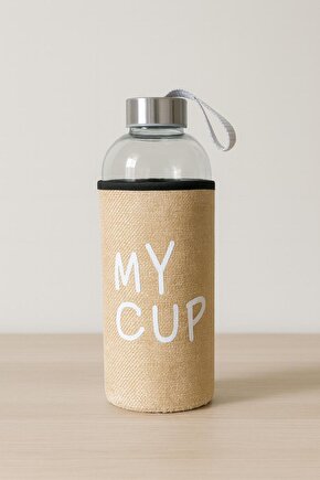 Bej Yazılı Cam Matara 1000 ml