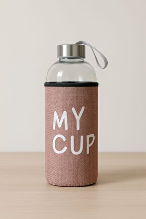 Pembe Yazılı Cam Su Matara 1000 ml