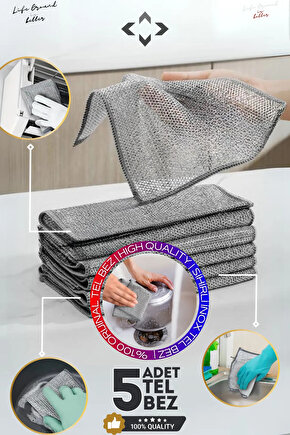 (5 Adet) Zor Kir Bezi, Inox Telli Bulaşık Bezi, Mutfak ve Banyo Bezi