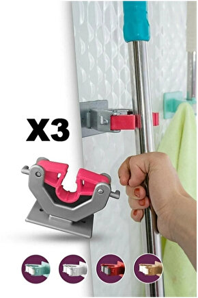 3 Adet Paspas Süpürge Fırça Ve Mop Askısı Sap Tutucu Mutfak Banyo Askı GODHLIFE-42