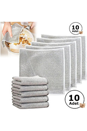 (10 Adet) Zor Kir Bezi, Inox Telli Bulaşık Bezi, Mutfak ve Banyo Bezi