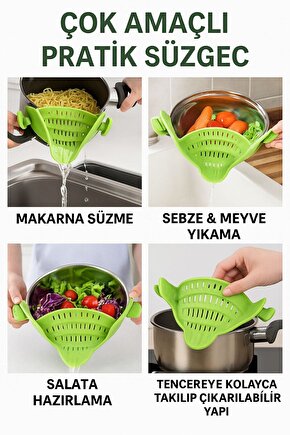 Çok Amaçlı Pratik Tencere Süzgeci – Silikon Klipsli Makarna Salata Süzgeç