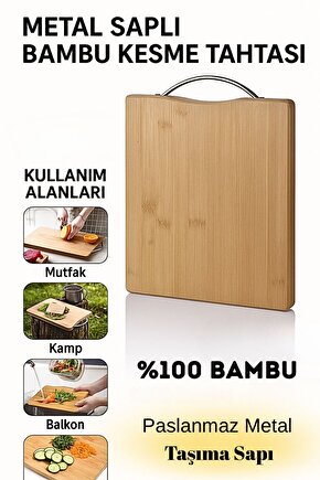 Metal Tutacaklı Lüx %100 Bambu Kesme Tahtası